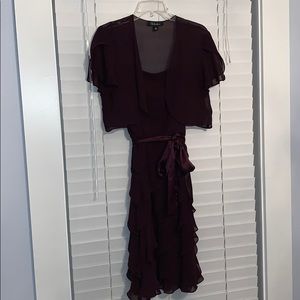 Burgundy ruffle dress with jacket